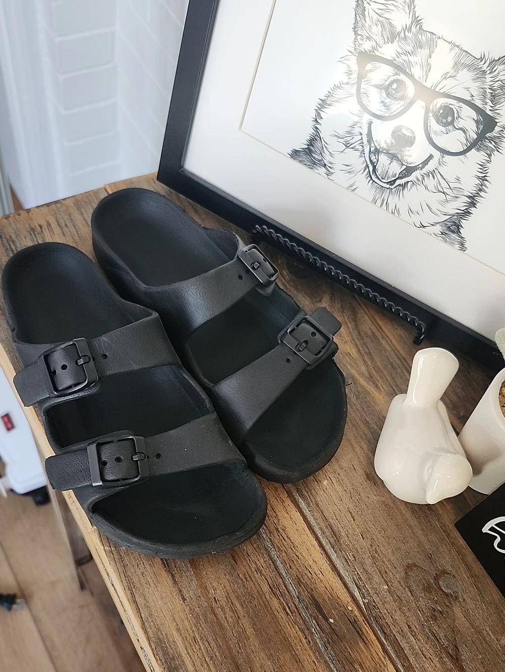 Black Double Strap Sandals, Girls 2-3